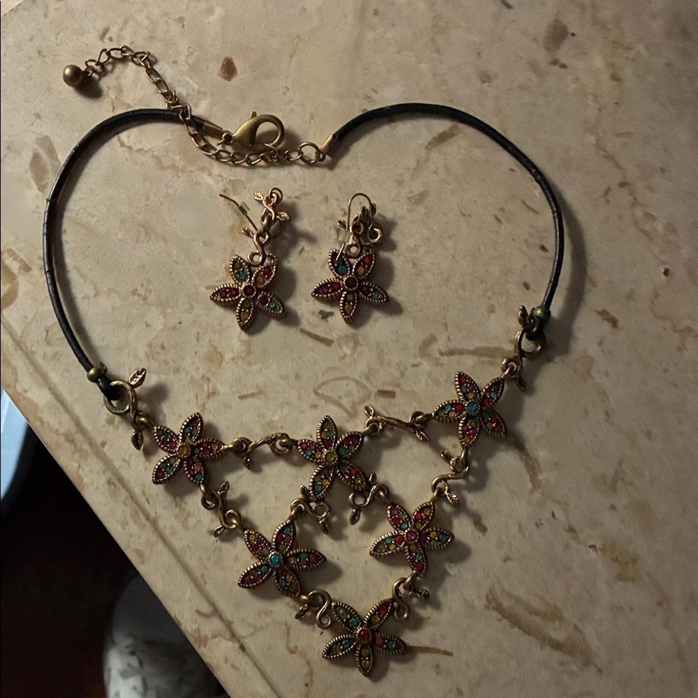 Floral Multicolor Necklace and Earring Set